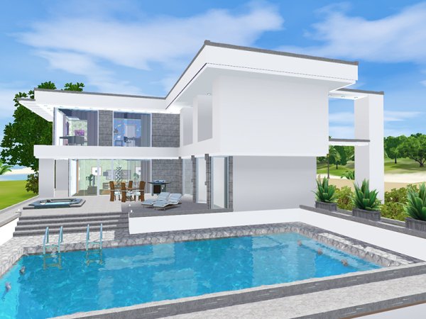 Нарисовать дом с бассейном