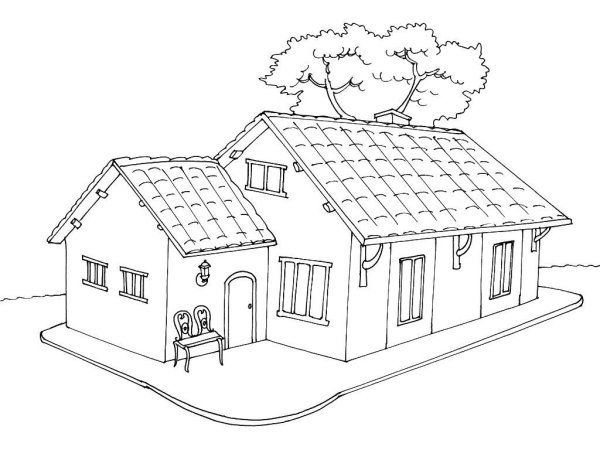 Одноэтажный дом раскраска для детей