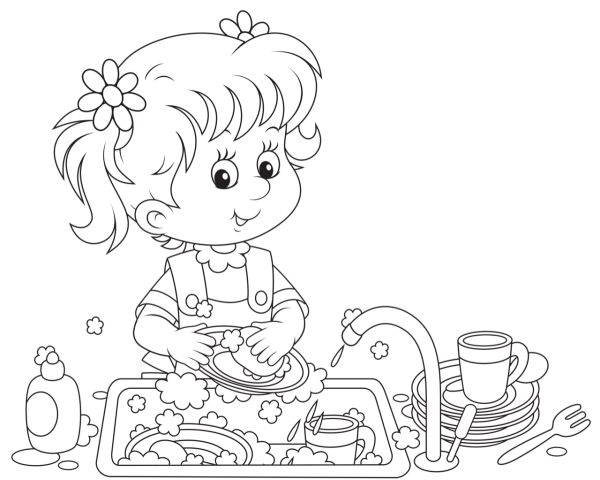 Раскраска мытье посуды для детей