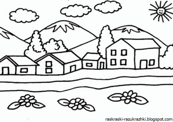 Деревня раскраска для детей