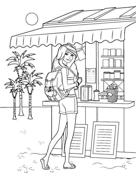 Раскраски для девочек Барби на пляже