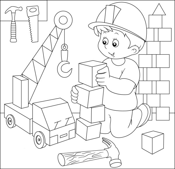 Строитель раскраска для детей