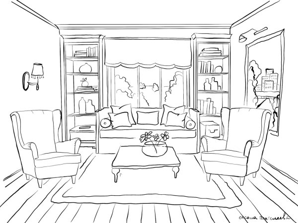 Раскраска интерьер комнаты
