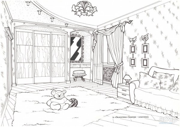 Эскиз интерьера детской комнаты