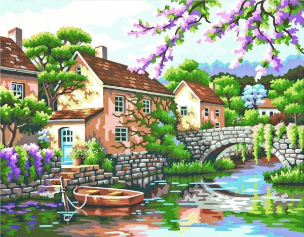 Картина деревенька у канала сен Кима