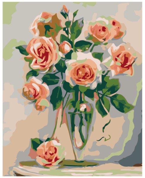 Картина по номерам розы в стеклянной вазе