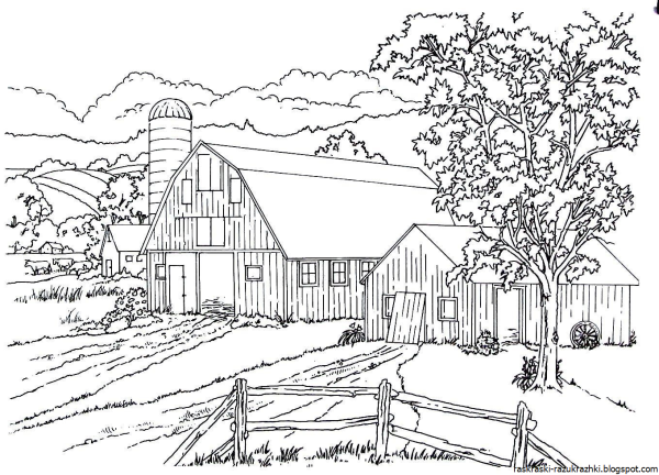 В деревне. Раскраска