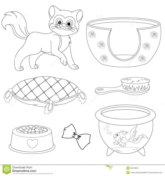 Котенок с миской раскраска