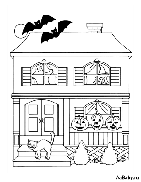 Раскраска Хэллоуин дом