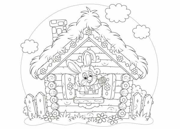 Зайкина избушка раскраска