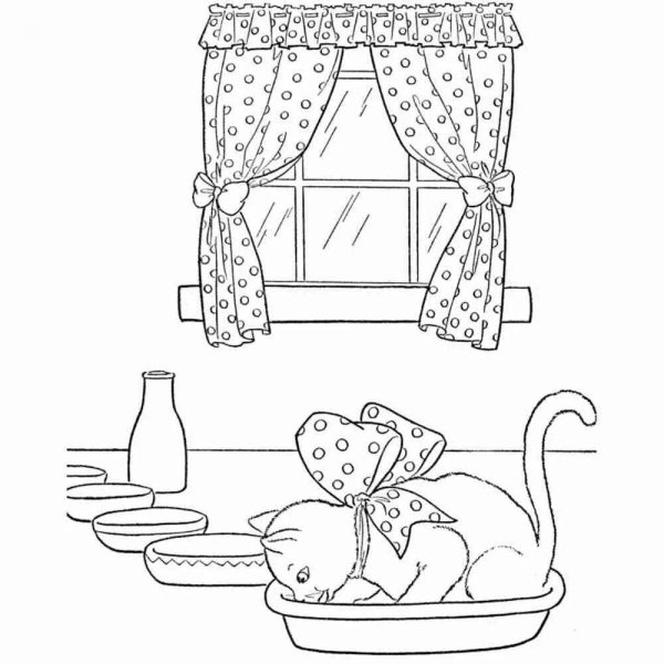 Кошка на окошке раскраска