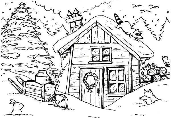 Раскраска зимний дом