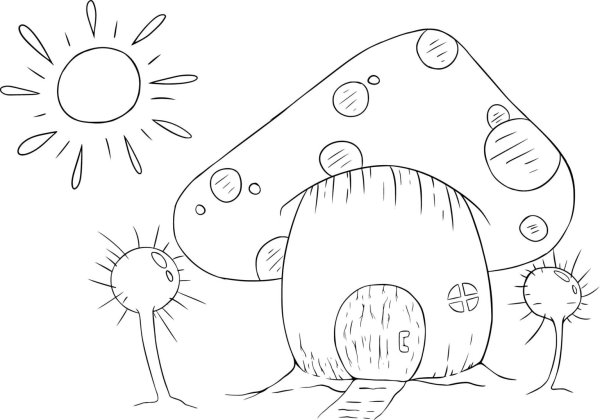 Домик грибок раскраска