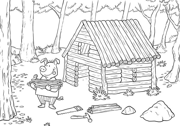 Домики трех поросят раскраска для детей