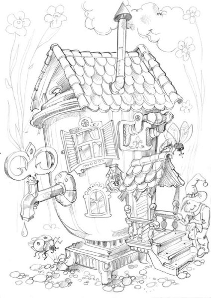 Сказочный домик карандашом