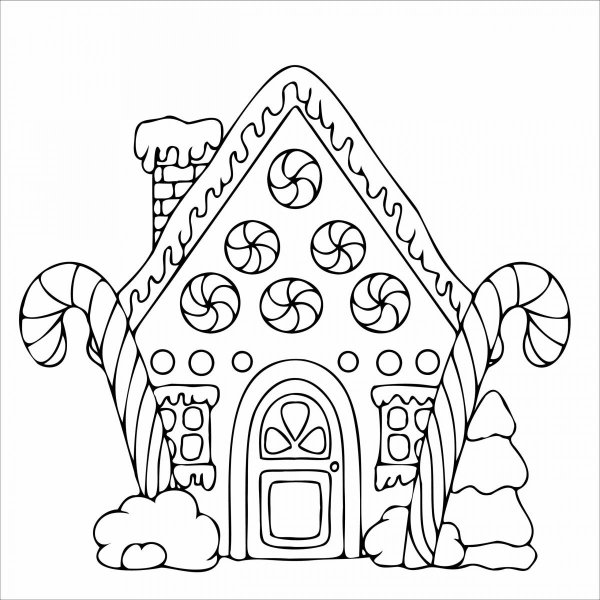 Раскраски новогодние для детей сложные Пряничный домик