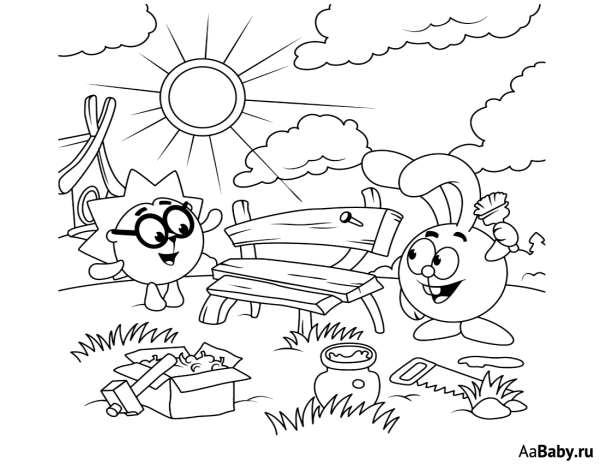 Раскраски Смешарики Крош и Ежик