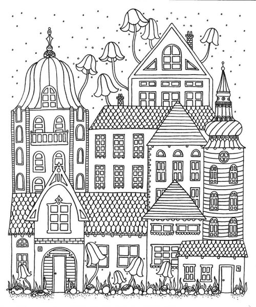 Раскраски антистресс домики