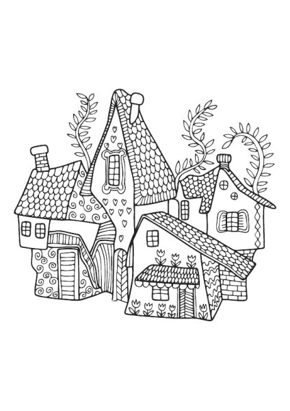 Раскраски для взрослых домики