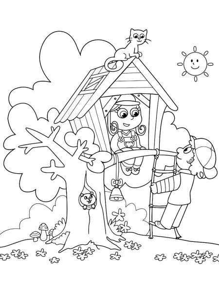 Раскраска дом на дереве