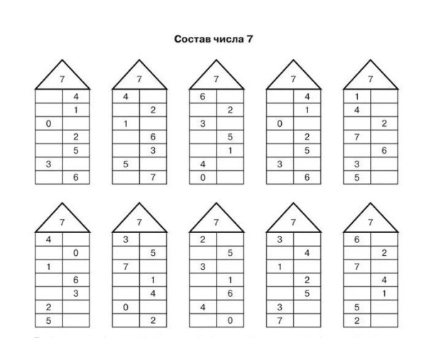 Числовые домики состав 7