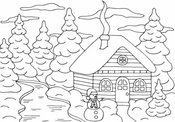 Дом в лесу раскраска