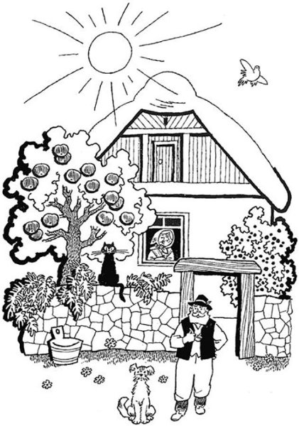 В деревне. Раскраска