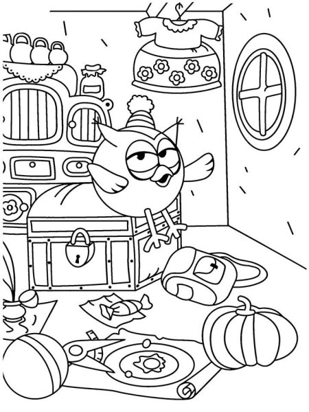 Раскраска Смешарики домик Совуньи