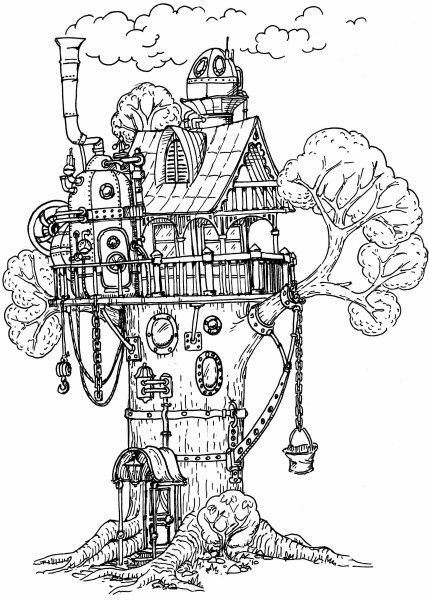 Раскраска дом на дереве