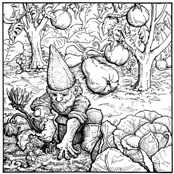 Гномики сложные раскраски