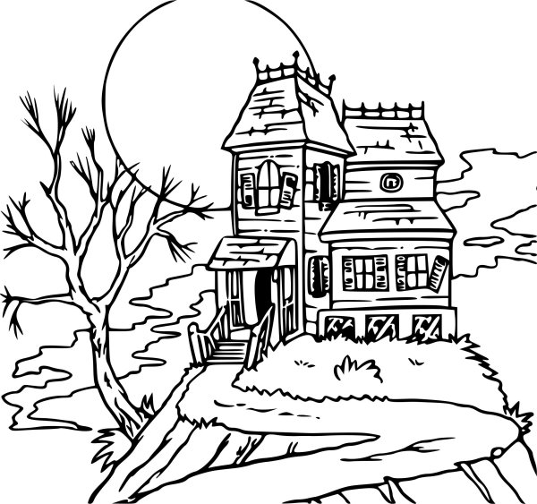 Раскраска пейзаж с домиком