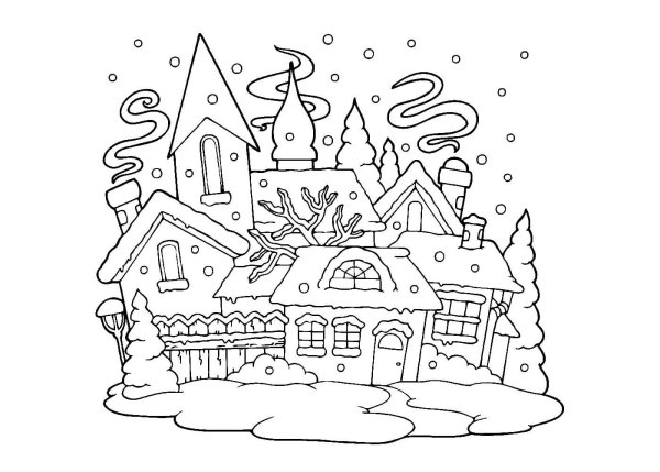 Новогодний пейзаж раскраска