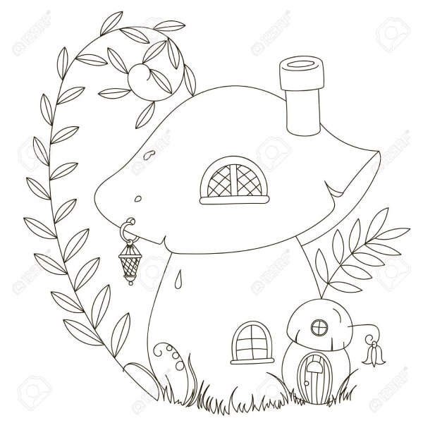 Раскраска домики из грибов