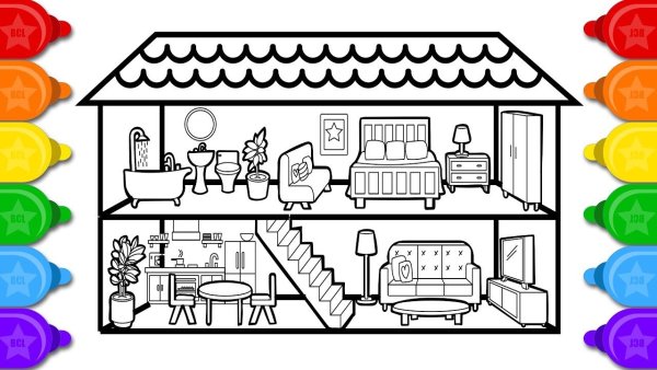 Раскраска дом с мебелью