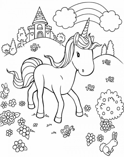 Раскраска Единорог с радугой