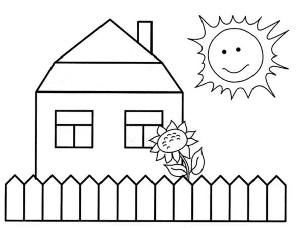 Домик с забором раскраска для детей