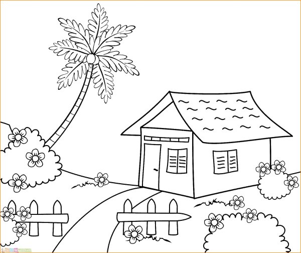 Раскраска дом с огородом