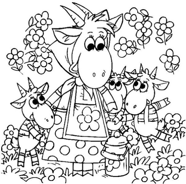 Коза и семеро козлят раскраска для детей