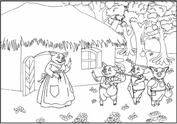 Три поросенка. Сказки-раскраски