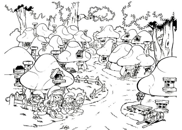 Деревня Смурфов раскраска