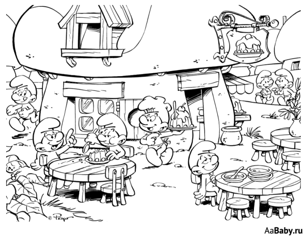 Дом смурфиков раскраска