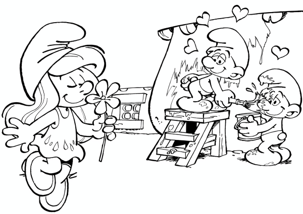 Смурфики раскраска