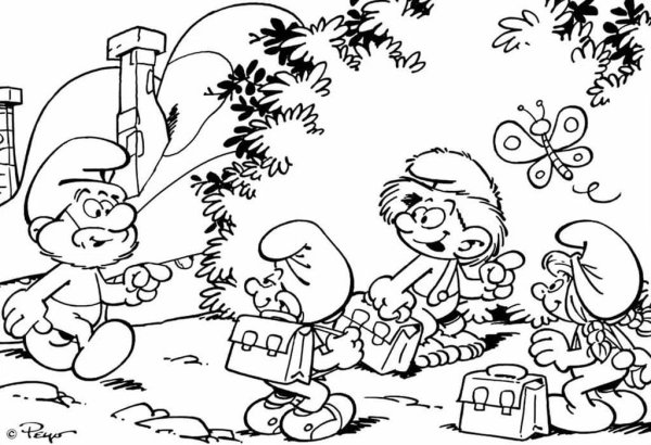 Раскраски для детей Смурфики