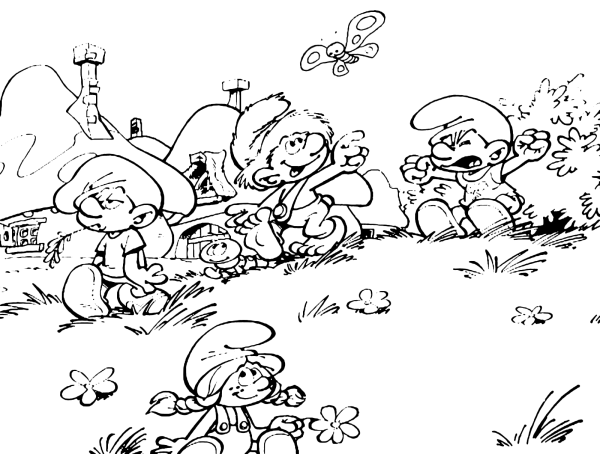 Дом смурфиков раскраска