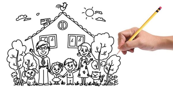 Наш дом рисунок черно-белый