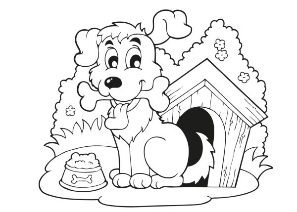 Раскраска щенок в будке