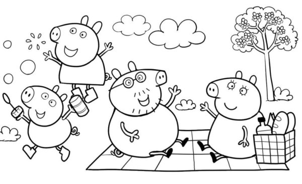 Семья свинки Пеппы раскраска