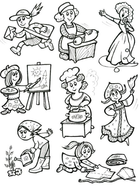Женские профессии раскраски для детей