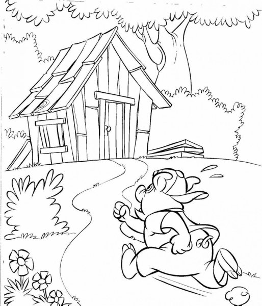 Раскраска свинья дерево домик