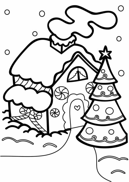 Раскраски новогодние Пряничные домики